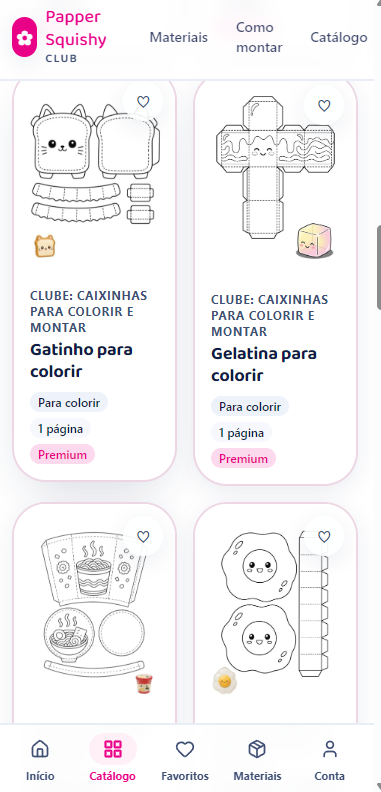 Moldes para colorir e montar organizados por coleção no aplicativo