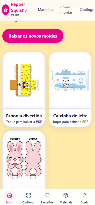 Tela de downloads de moldes em PDF no aplicativo