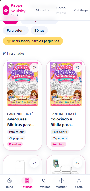 Catálogo do aplicativo Paper Squishy Club com 911 moldes